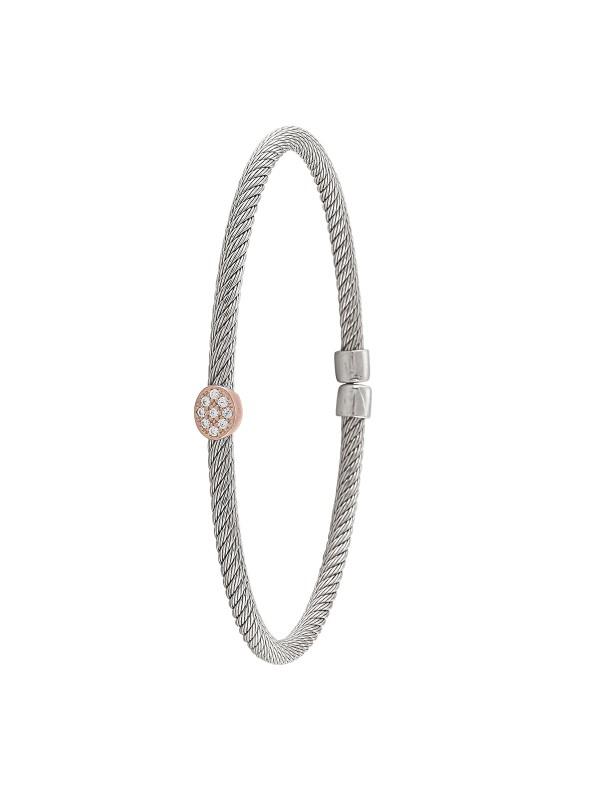 STERLING SILVER PINK GOLD AND RHODIUM PLATED C.Z. CUFF BANGLE