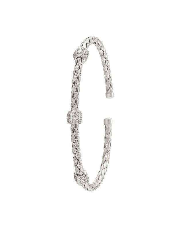 STERLING SILVER RHODIUM PLATED FANCY C.Z CUFF BANGLE