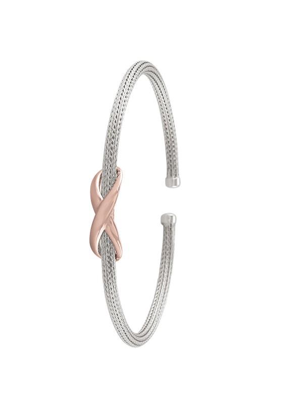STERLING SILVER PINK GOLD AND RHODIUM "X" BANGLE