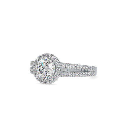 Round Halo Split Shank Engagement Ring
