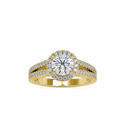 Round Halo Split Shank Engagement Ring