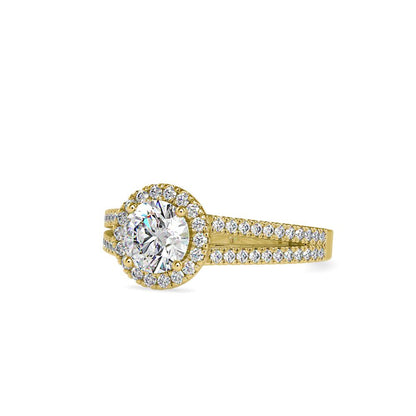 Round Halo Split Shank Engagement Ring