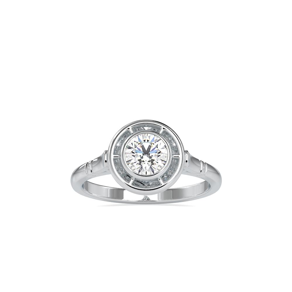 Round Bezel Set Halo Diamond Engagement Ring