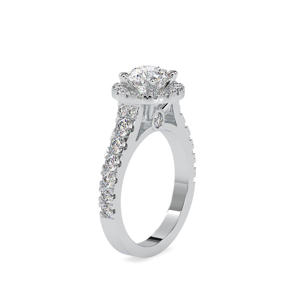 Round Halo French Pave Diamond Engagement Ring