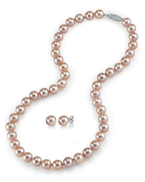 8-9mm-Pink-Freshwater-Pearl-Necklace-&-Earrings