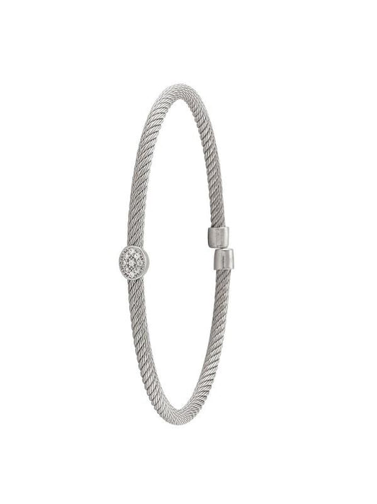 STERLING SILVER RHODIUM PLATED FANCY C.Z CUFF BANGLE