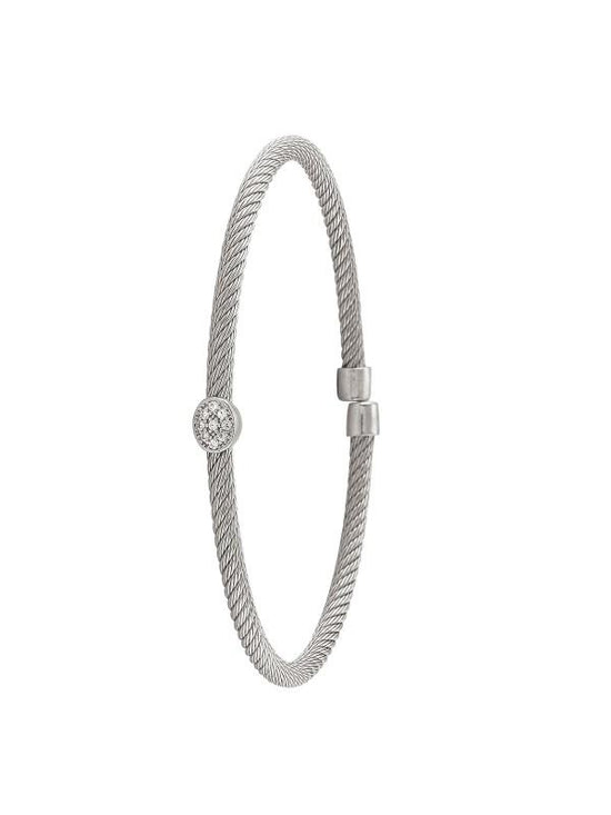 STERLING SILVER RHODIUM PLATED FANCY C.Z CUFF BANGLE