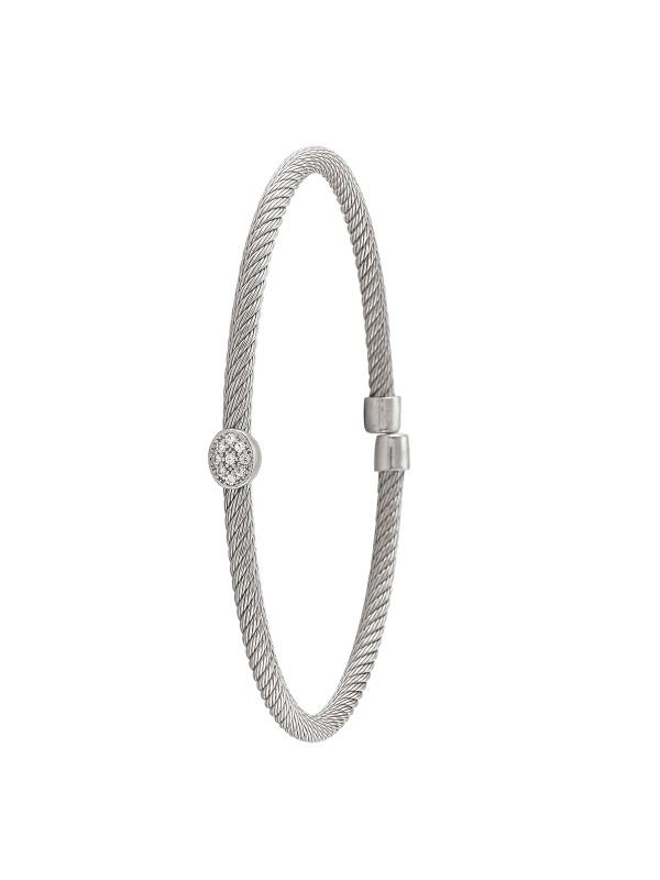 STERLING SILVER RHODIUM PLATED FANCY C.Z CUFF BANGLE
