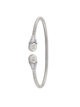 STERLING SILVER RHODIUM PLATED AND PEARL FANCY BANGLE