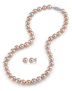 8-9mm Pink Freshwater Pearl Necklace & Earrings