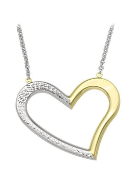 TWO TONE LARGE OPEN HEART NECKLACE